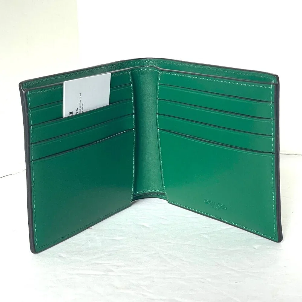 Coach Mens Green Croc Embossed Leather 3-in-1 ID Billfold